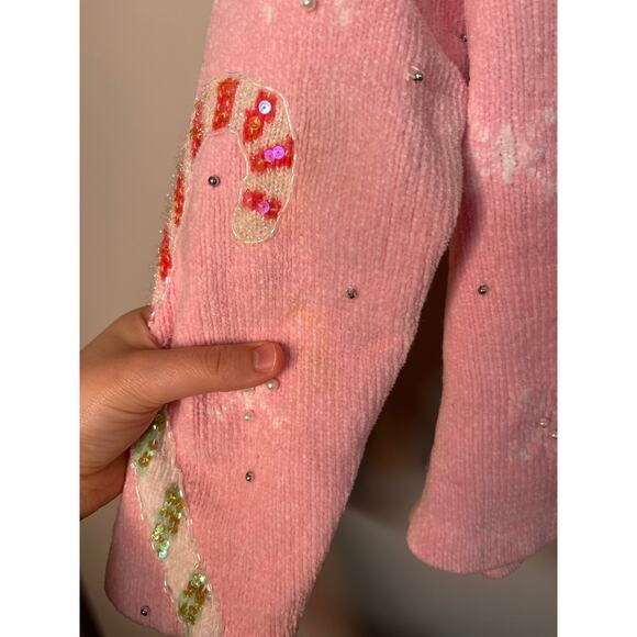 2000s Design Options Pastel Rainbow Christmas Snowman Chenille Glam Cardigan XL - Picture 10 of 10